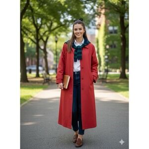 London Fog Vtg Red Trench Sz 8 Preppy Light Academia Statement Retro Oversizwd